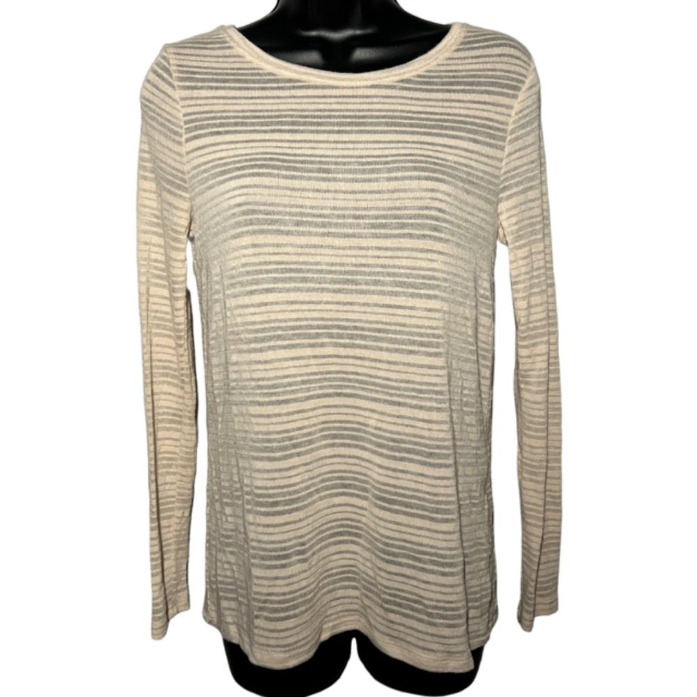 Forever 21 Sheer Beige Striped Lightweight Sweater Sz S